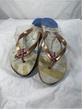 Brighton starfish beach flip flops gold straps size 7-8